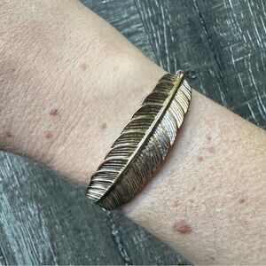 World Market Antique Gold Feather Adjustable Bracelet - Boho Cord